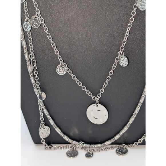 Layers of Amethyst & Silver Tone Beads & Multi Chain Dangle Necklaces - Picture 4 of 8